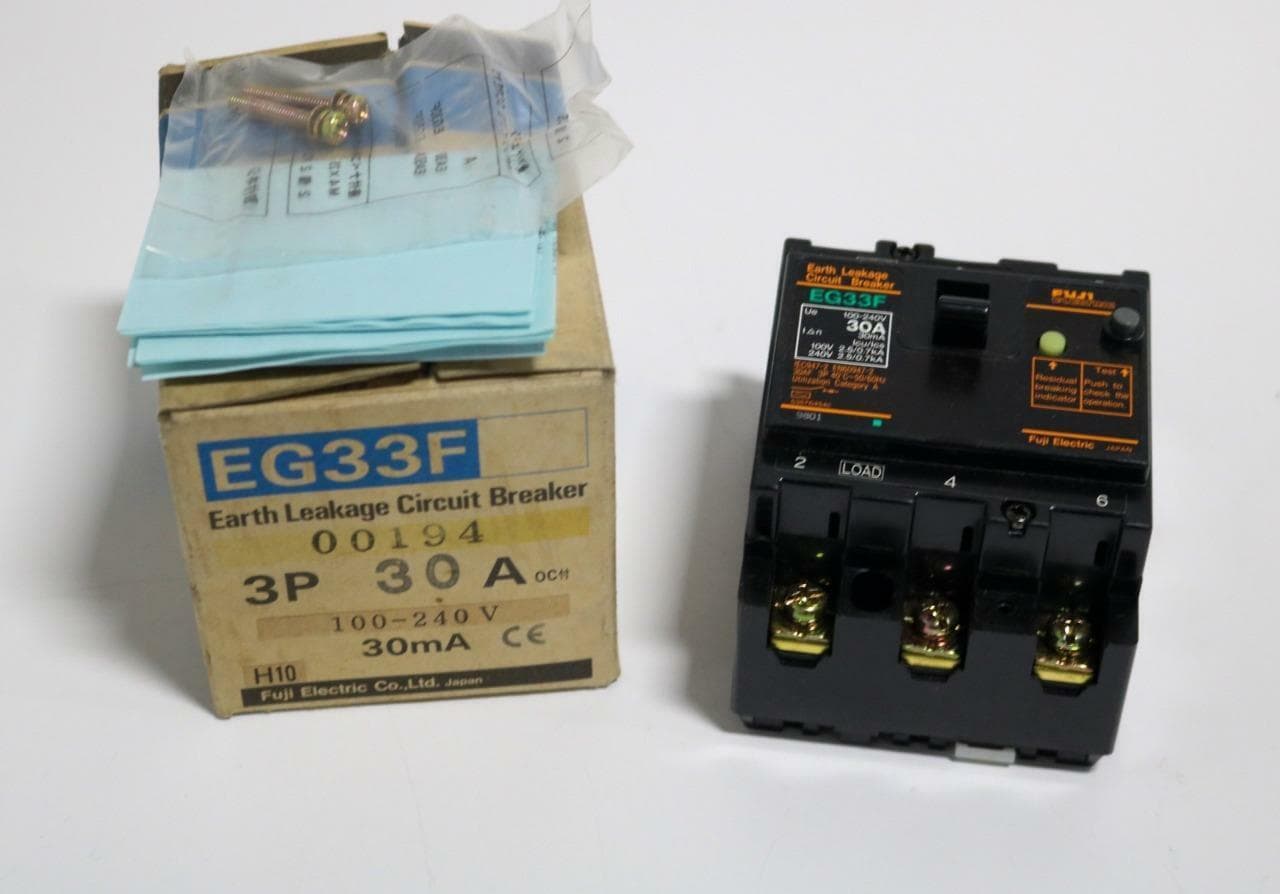 Fuji Electric EG33F Earth Leakage Circuit Breaker, 30 A, 3 Pole, 100-240 VAC