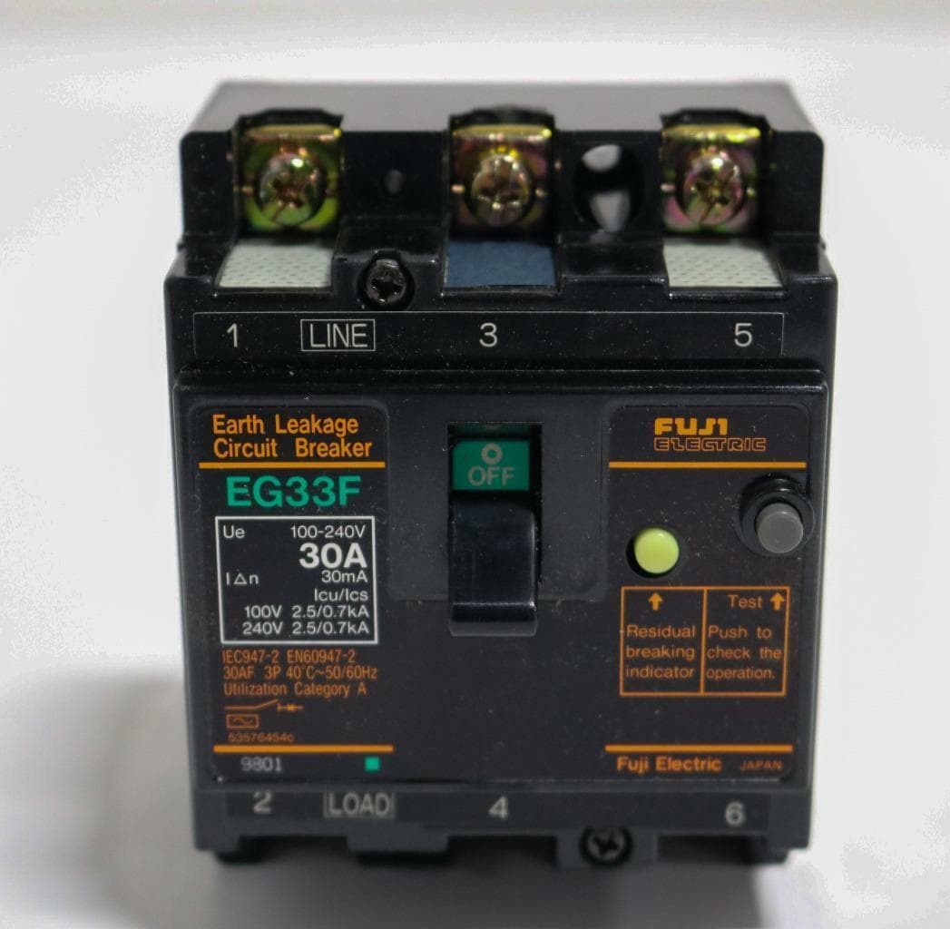 Fuji Electric EG33F Earth Leakage Circuit Breaker, 30 A, 3 Pole, 100-240 VAC