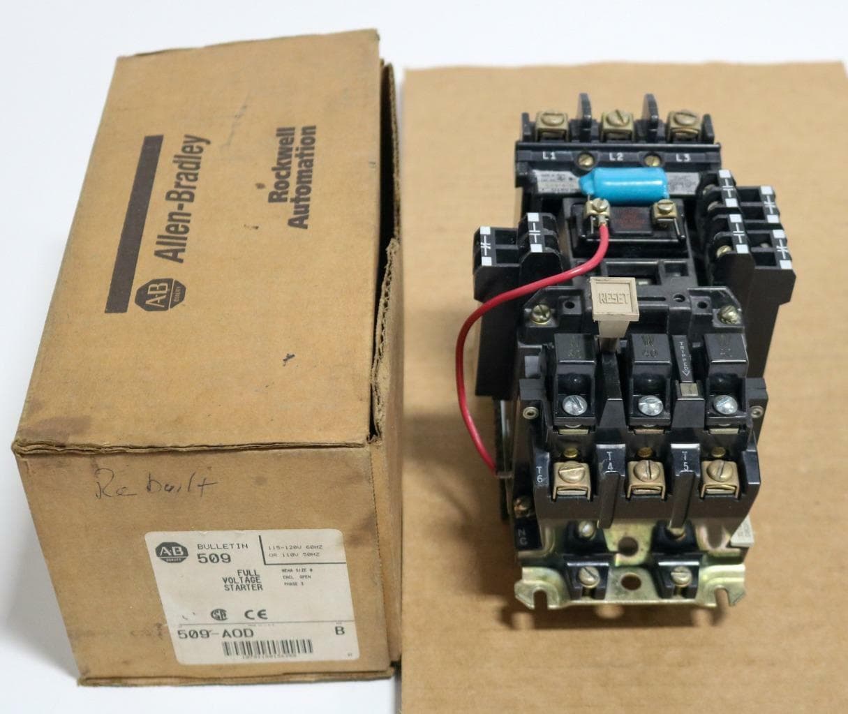 Allen-Bradley 509-AOD Size 0 Full Voltage Starter, w/3-596-AB Aux Contacts, 3 w