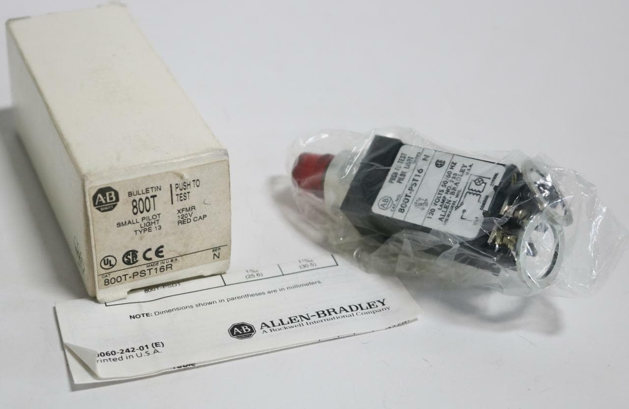 Allen-Bradley 800T-PST16R Push to Test Small Pilot Light, 120V, Red