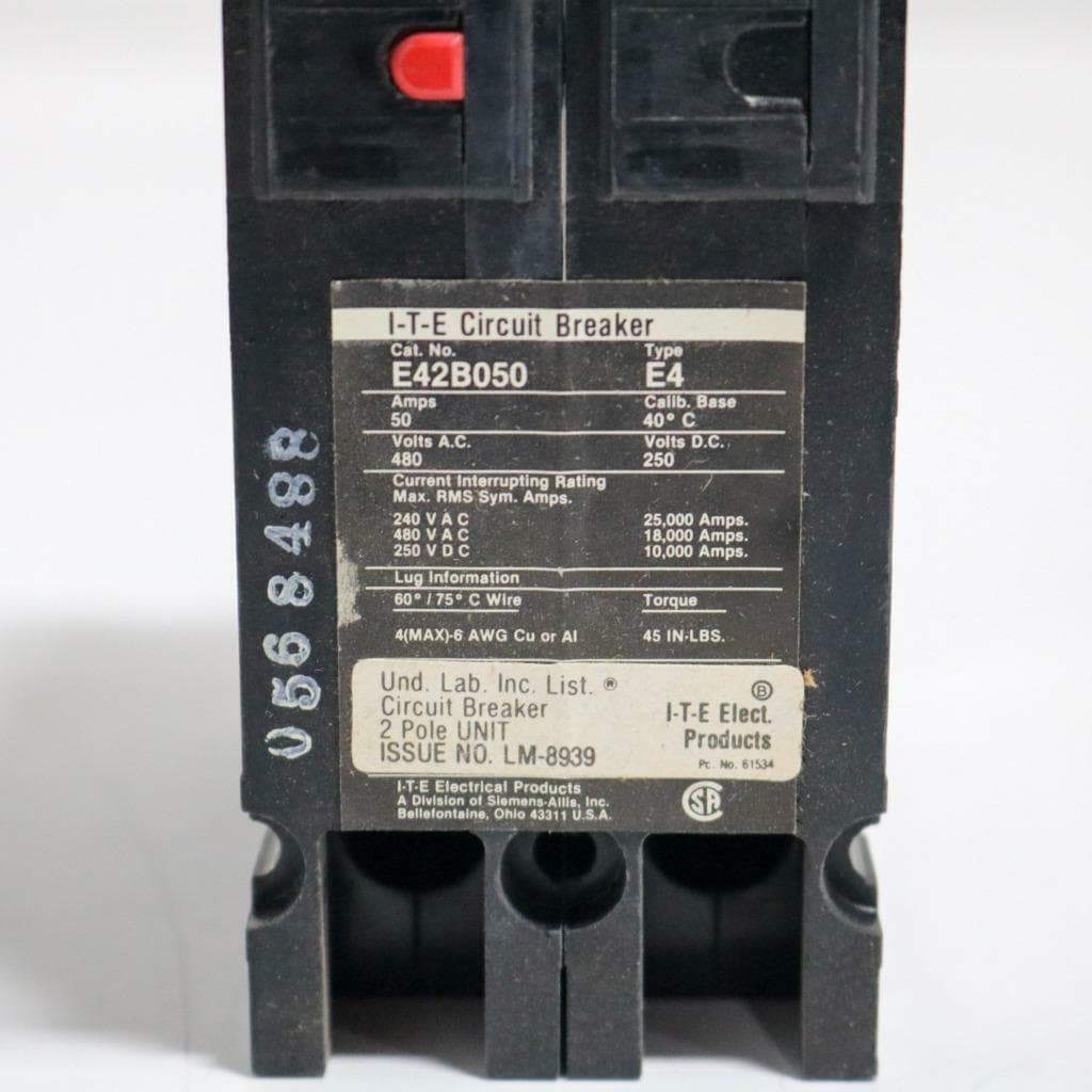 I-T-E Siemens E42B050 Circuit Breaker, 480 VAC, 50 Amp, 2 Pole