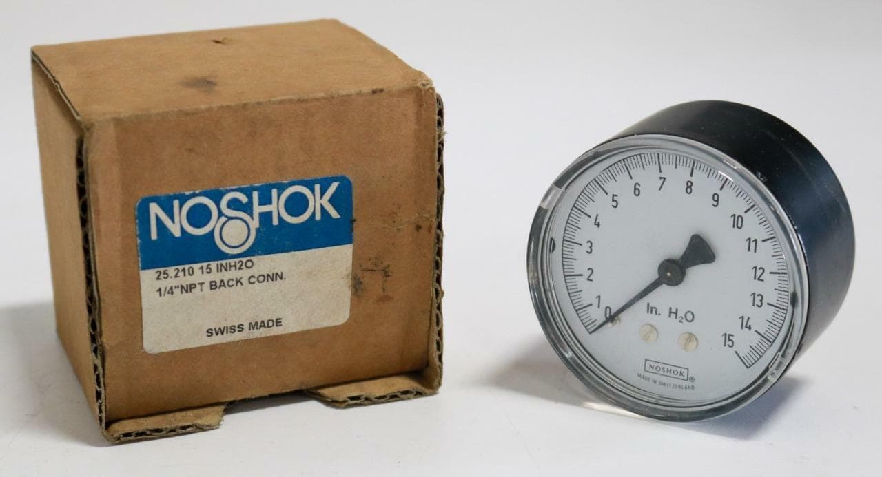 Noshok 25-210-INH2O Pressure Gauge, Back Connection, 0-15 IN H2O, 1/4"NPT