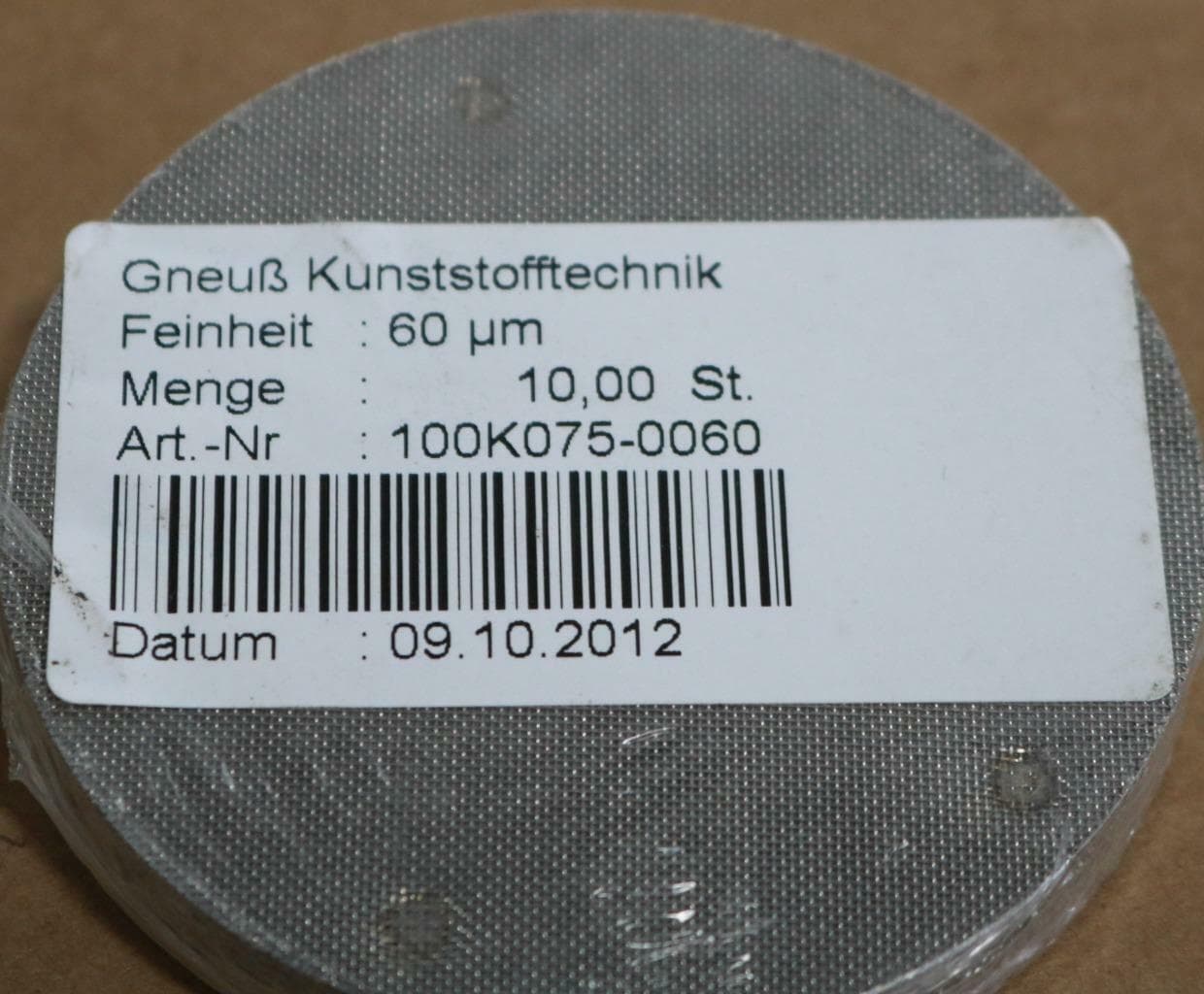 Gneuss 100K075-0060 3" x 60 Micron SS Extruder Screen