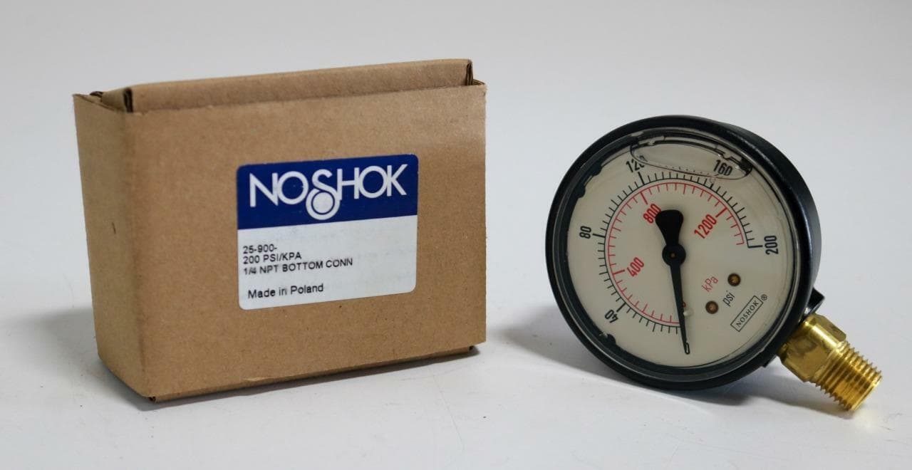Noshok 25-900-200psi/kpa 1/4" NPT, 0-200PSI, Glycerine Filled Gauge