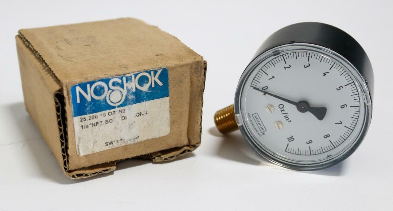 Noshok 25-200-10 OZIN2 0-10 Oz Inches Squared, 1/4" NPT, Gauge
