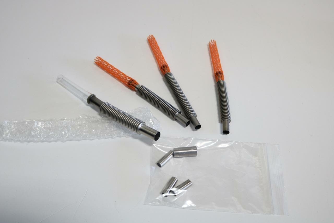 Unbranded Lot of 4 SS Bellows to Glass Tube Adaptors w/Weld Stub, Mixed Lot
