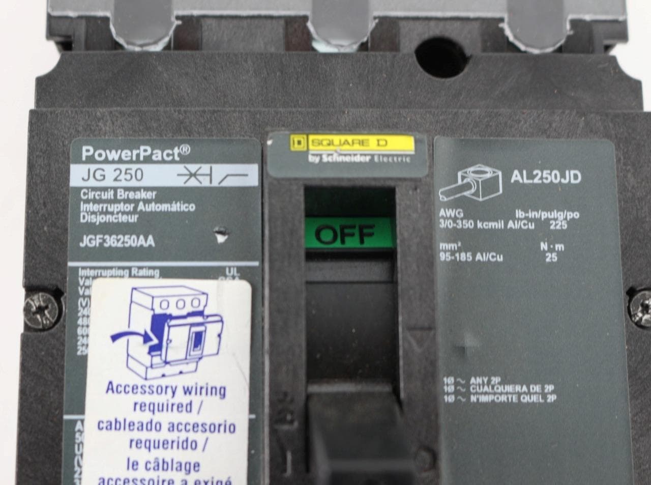 Square D JGF36250AA PowerPack J250A, 3-Pole, 600VAC Breaker