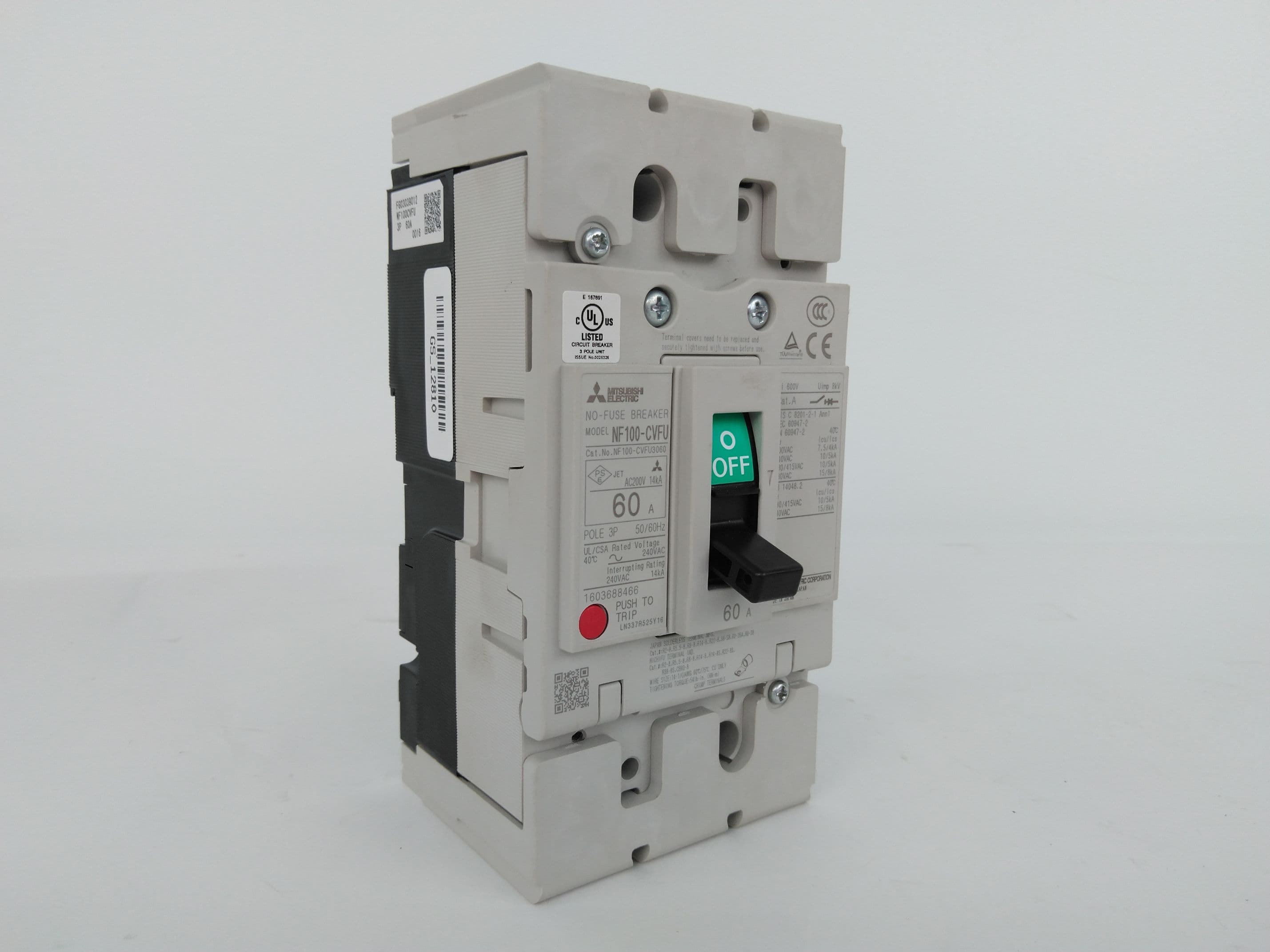 Mitsubishi Electric NF100-CVFU Circuit Breaker, 60Amp, 3Pole, NF100-CVFU3060