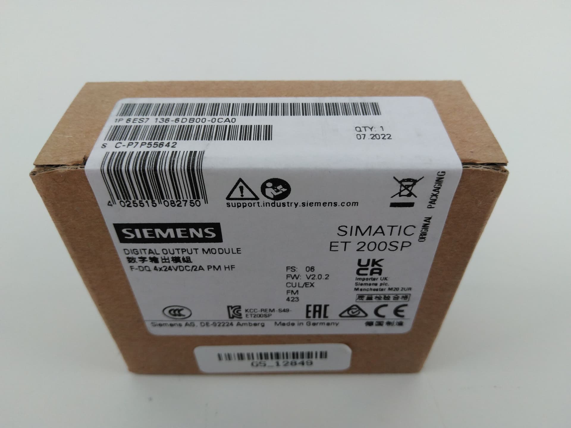 Siemens 6ES7136-6DB00-0CA0 SIMATIC DP, Digital Output Module ET 200SP Sealed