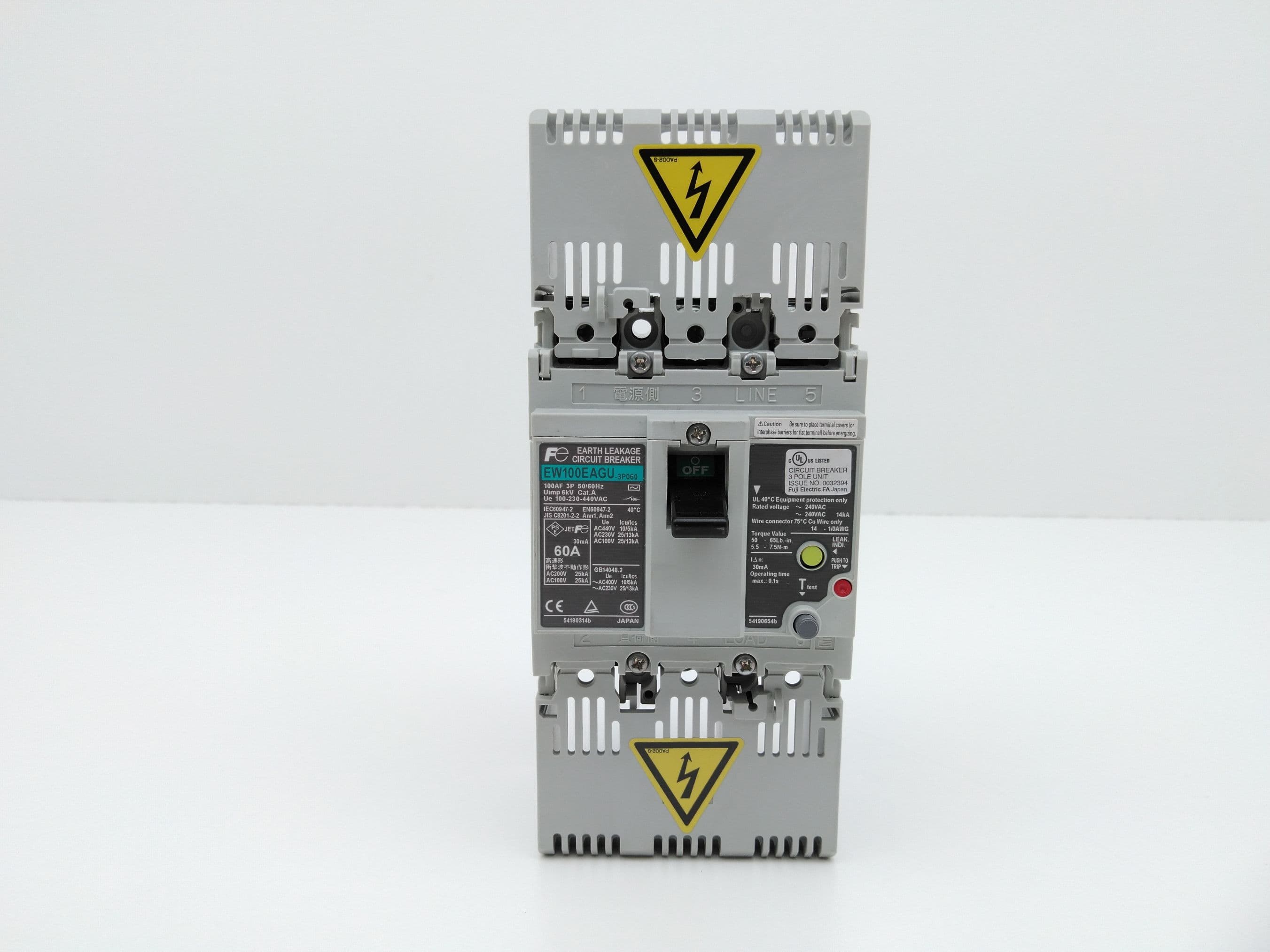 Fuji Electric EW100EAGU-3P060 Earth Leakage Circuit Breaker 3P, 60A, 440VAC