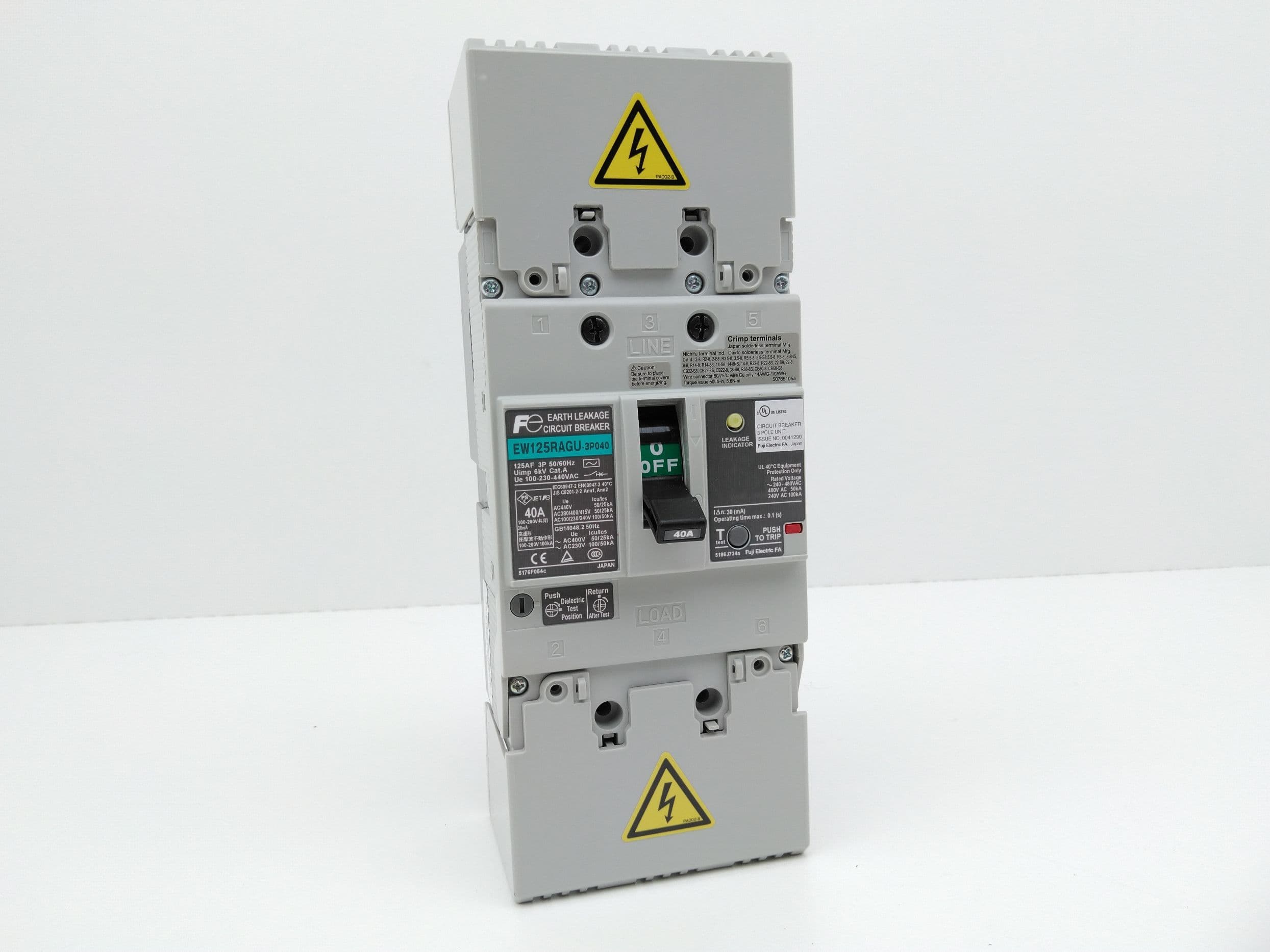 Fuji Electric EW125RAGU-3P040 Earth Leakage Circuit Breaker, 3P, 40A,100-440VAC
