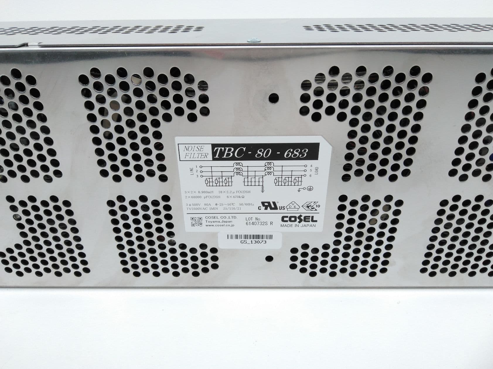 Cosel TBC-80-683 Noise Filter, 500V, 80A, 3Ph