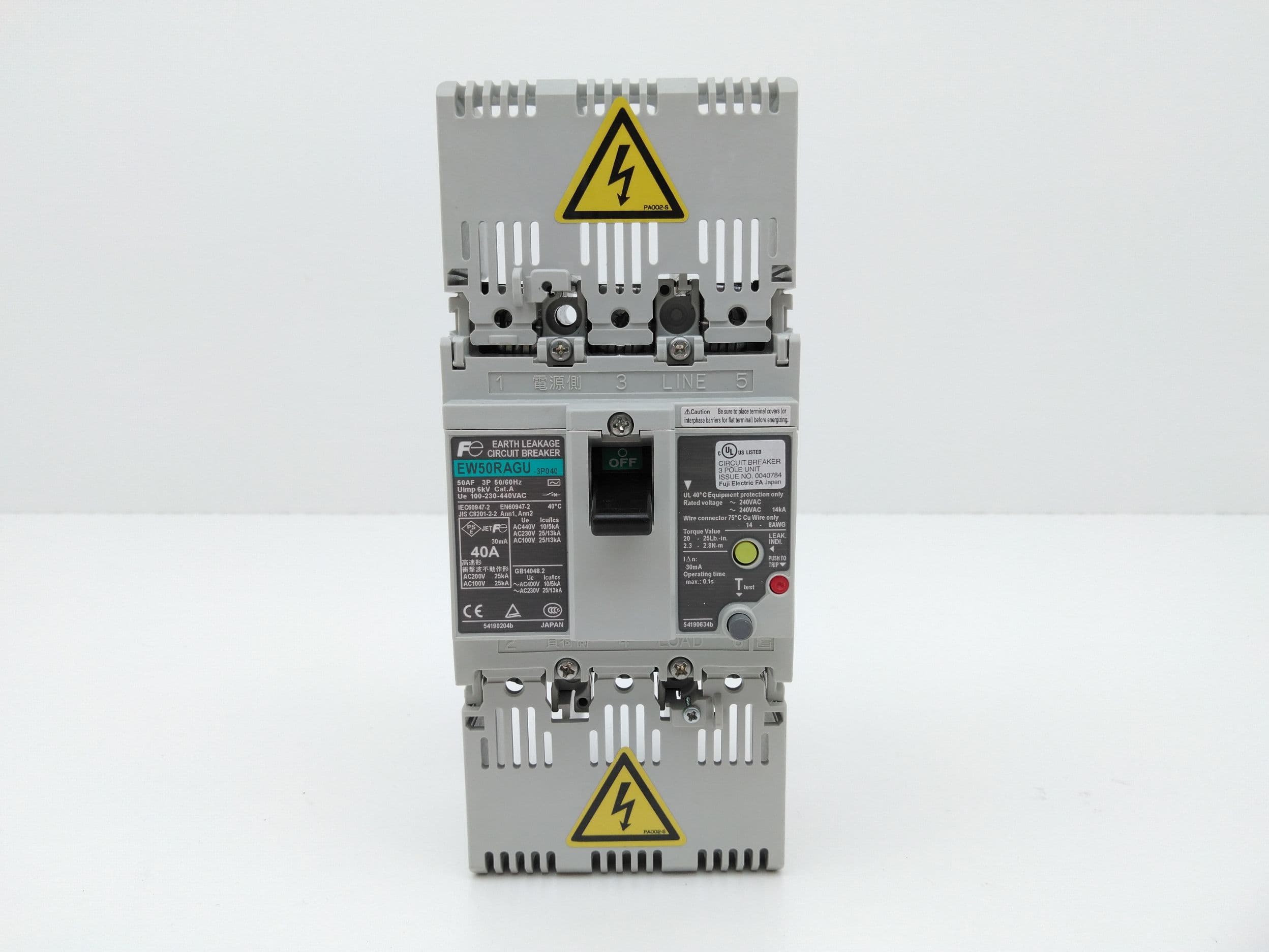 Fuji Electric EW50RAGU-3P040 Earth Leakage Circuit Breaker, 3P, 40A