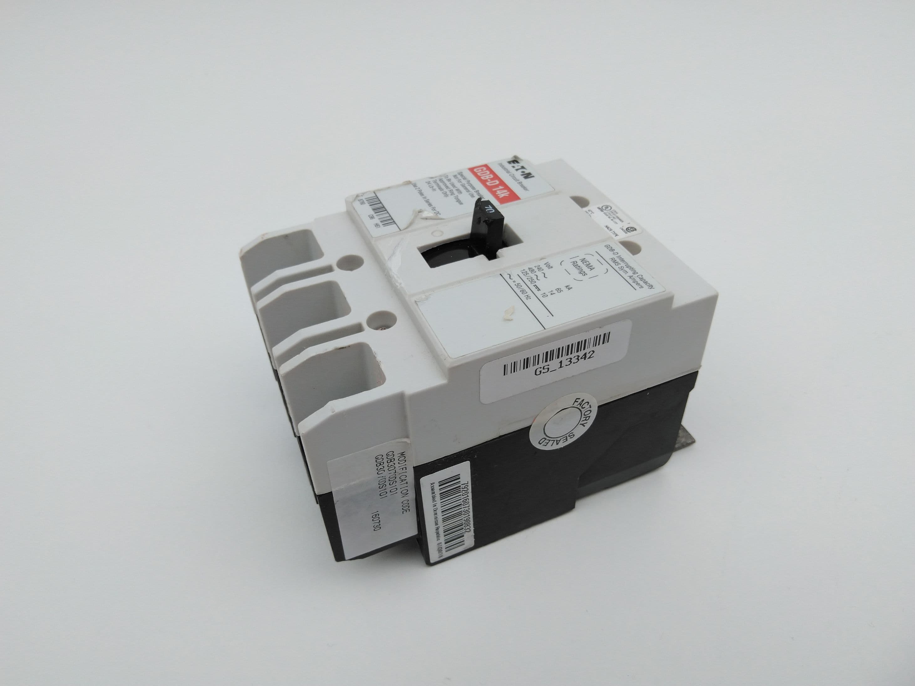 Eaton GDB3070DS101 Shunt Trip Circuit Breaker, 70 Amp, 3 Pole
