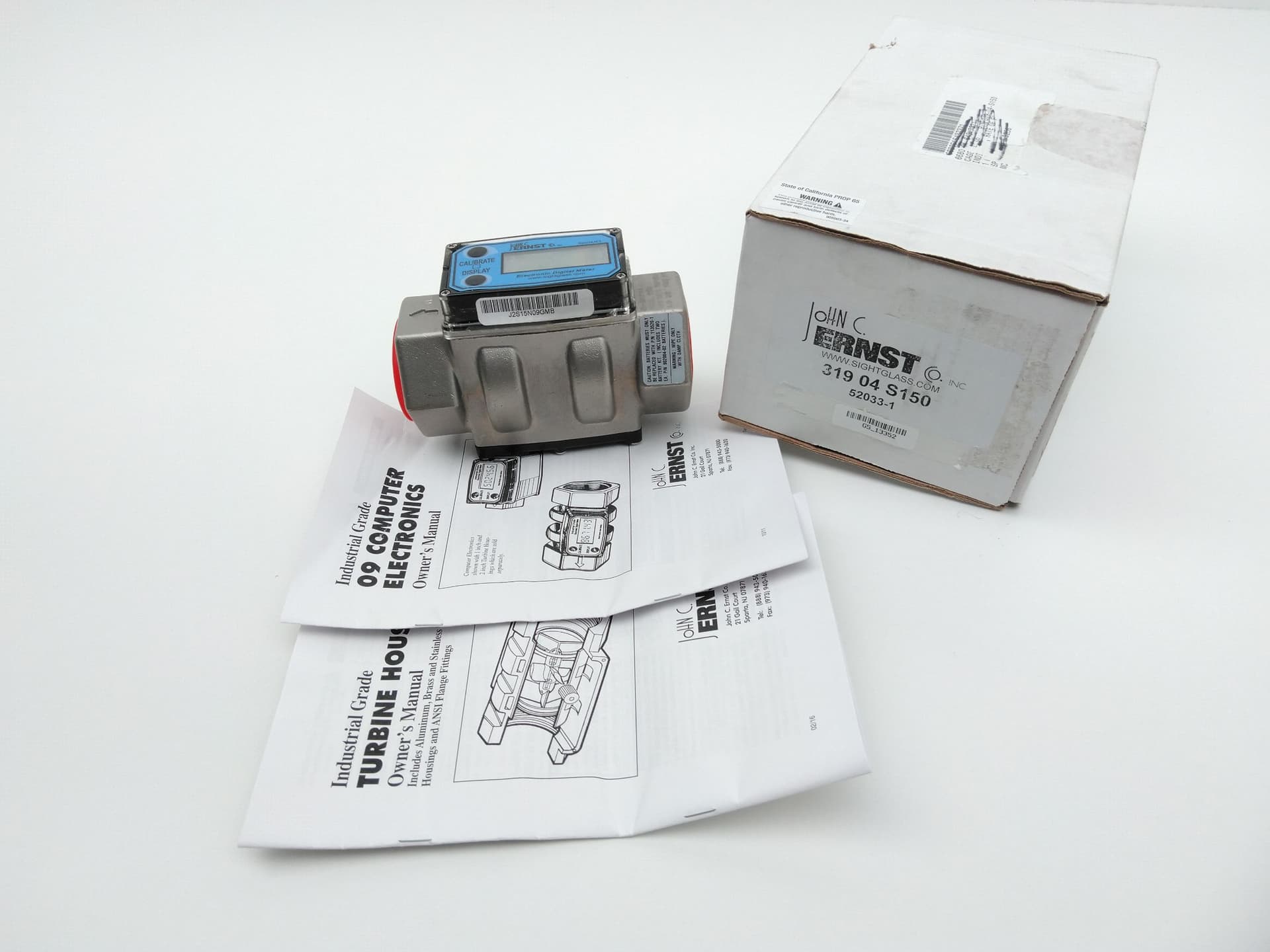 John C Ernst 319 04 S150 1 1/2" 316 SS 100 GPM Digital Flow meter, Totalizer