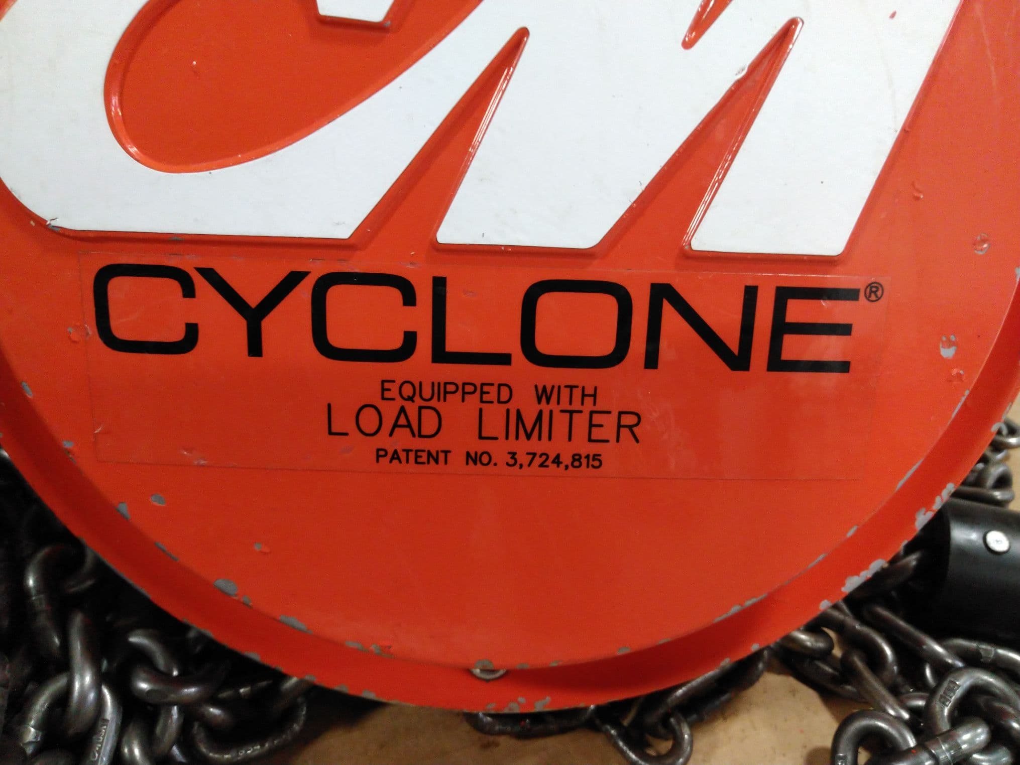 CM Cyclone 4624CF 1 Ton Manual Chain hoist, 86' Lift, Load Limiter