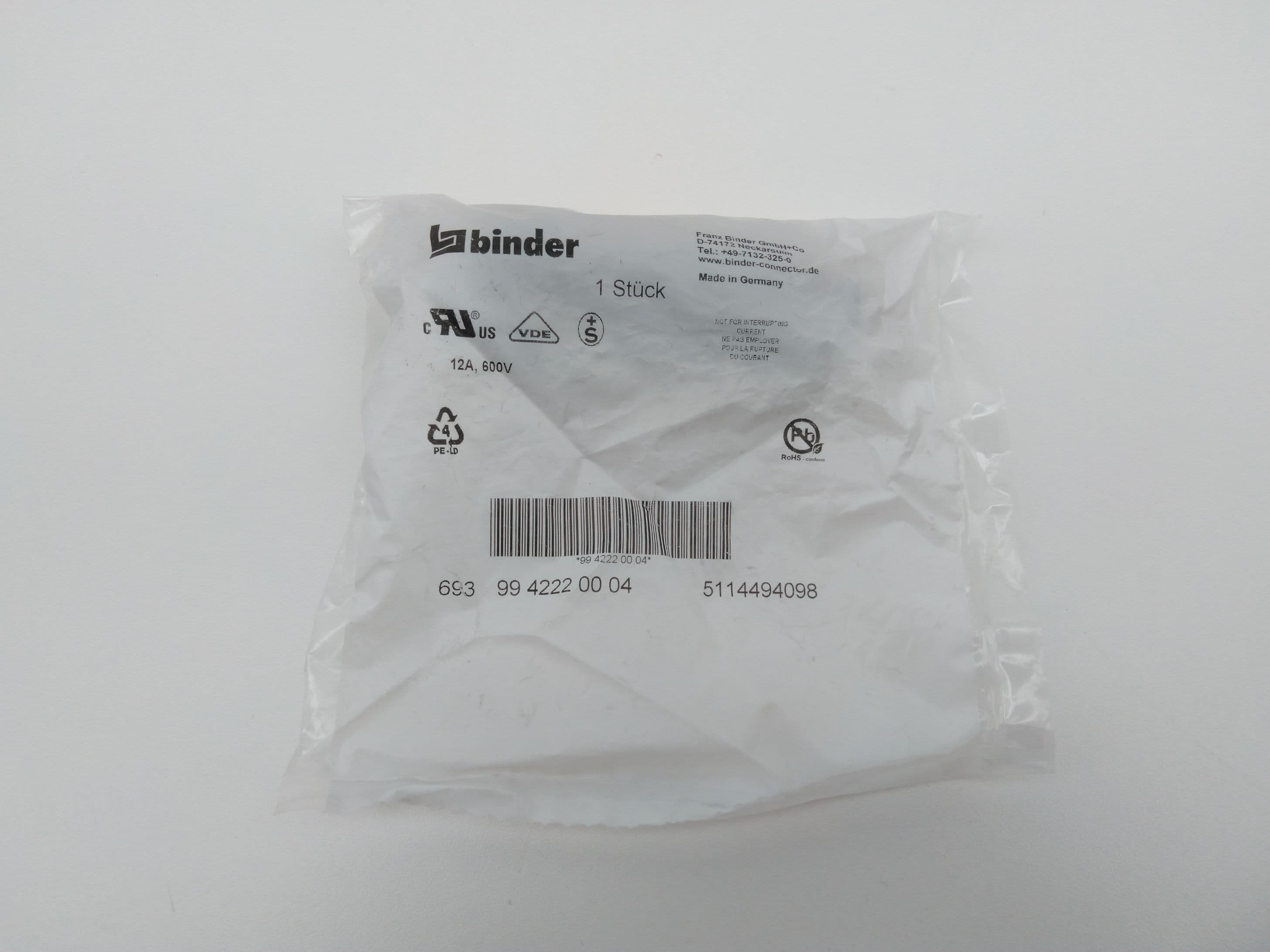 Binder 99-4222-00-04 693 Series, Screw Pin, Threaded Circular Connector