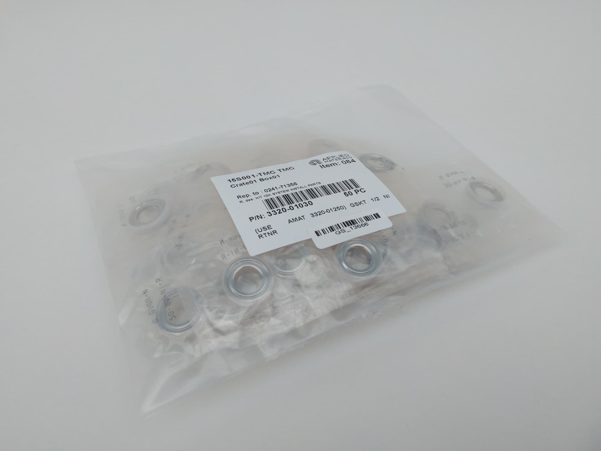 AMAT Parker 3320-01030, 8 GVGR-N 1/2" NI VCR Gasket w/ Contoured PTFE Retainer