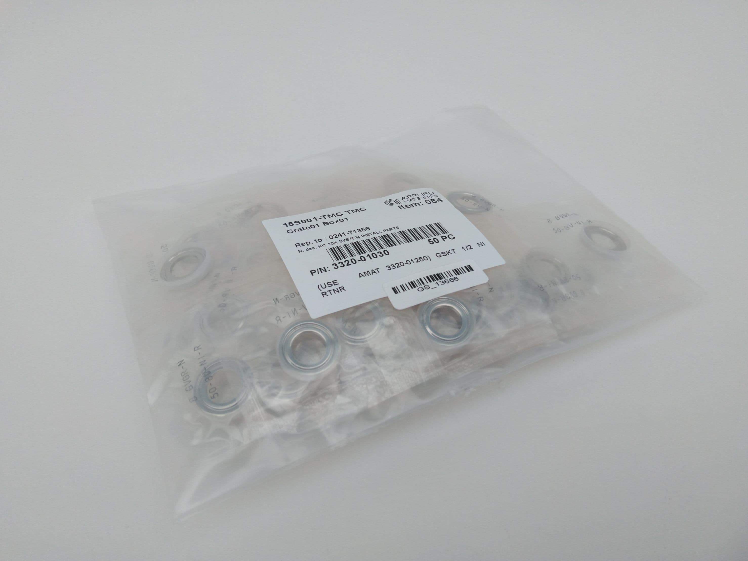 AMAT Parker 3320-01030, 8 GVGR-N 1/2" NI VCR Gasket w/ Contoured PTFE Retainer