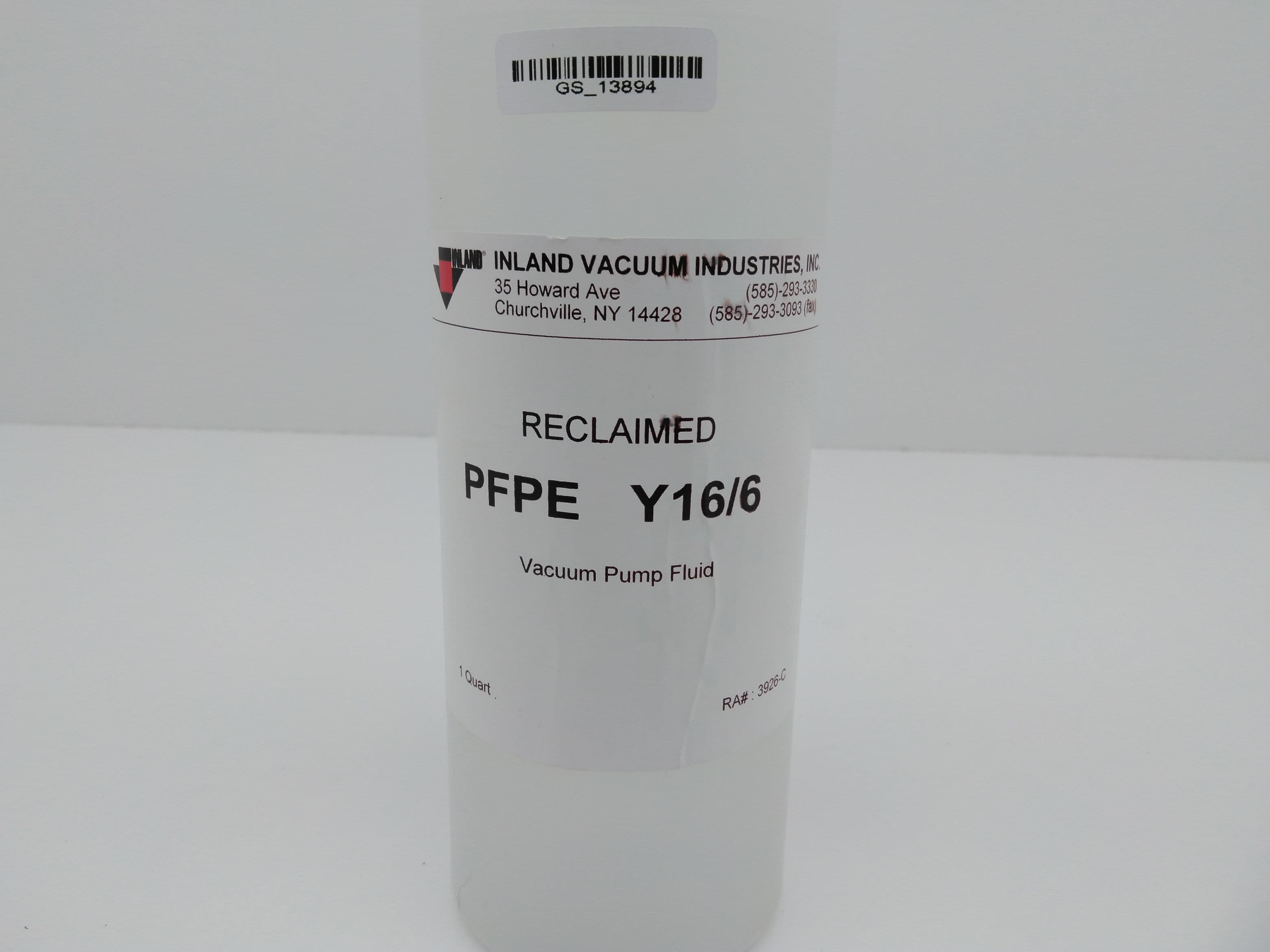 Inland Vacuum Industries PFPE Y16/6 Reclaimed Fomblin Vacuum Pump Fluid - 1 Qt
