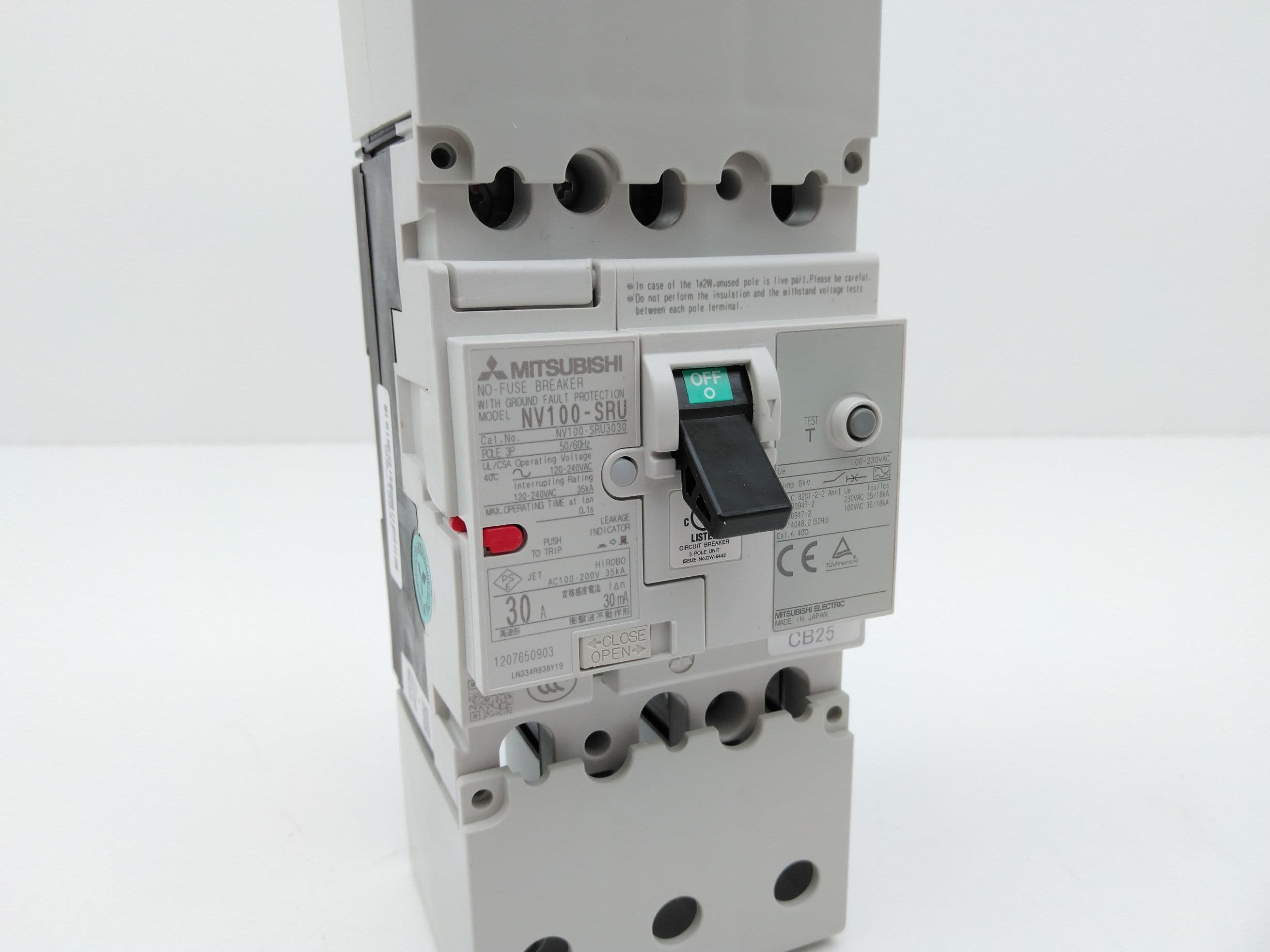 Mitsubishi NV100-SRU3P30A Circuit Breaker, 30A with Ground Fault Protection
