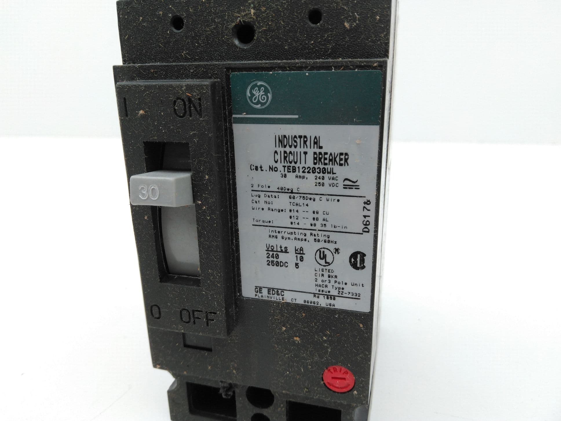 GE TEB1221030WL Circuit Breaker 2 pole,30A, 240VAC, 250DC