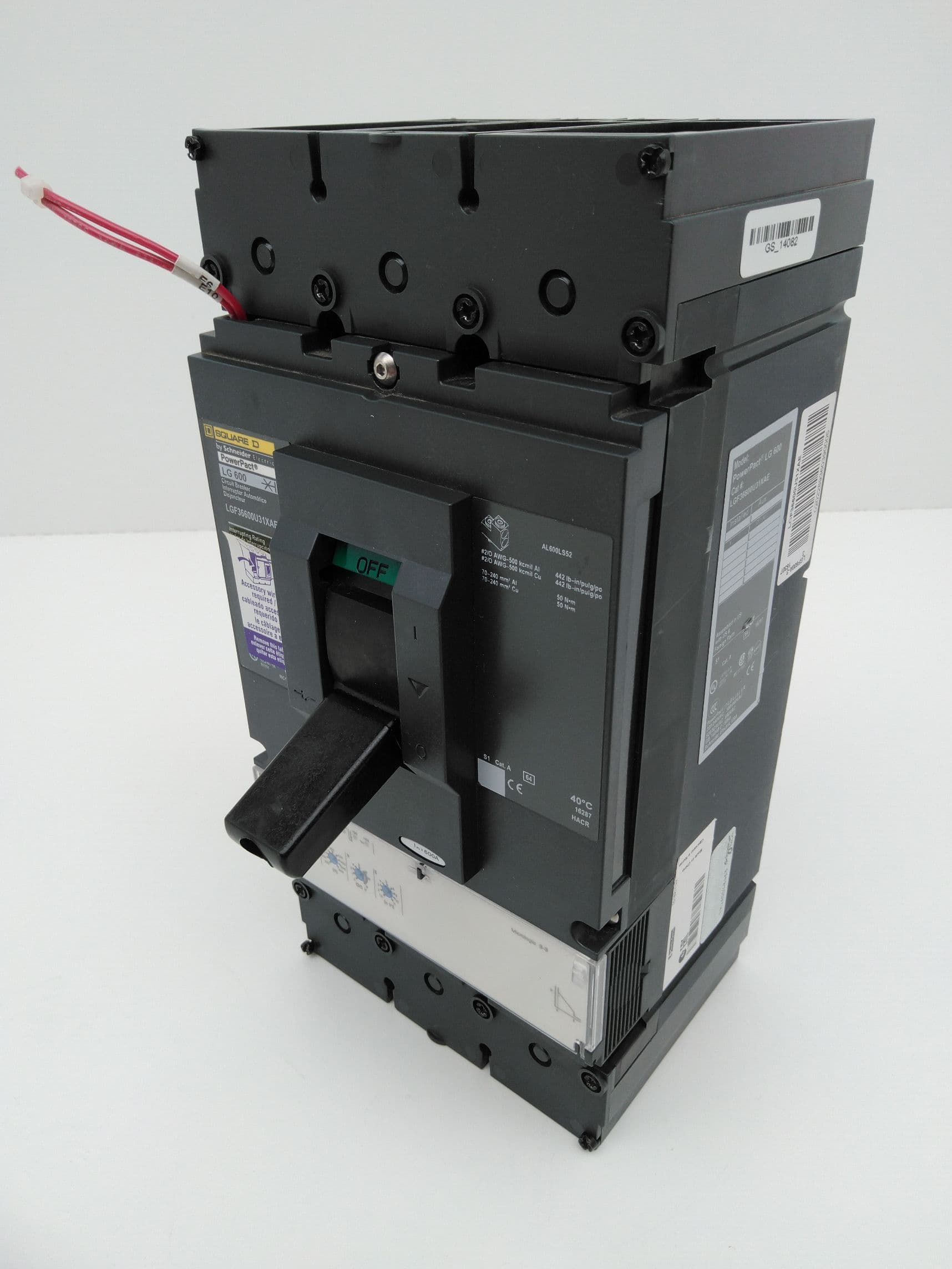 Square D LGF36600U31XAE PowerPact LG 600, 600A, 3-Pole, 600VAC Breaker w/ Aux