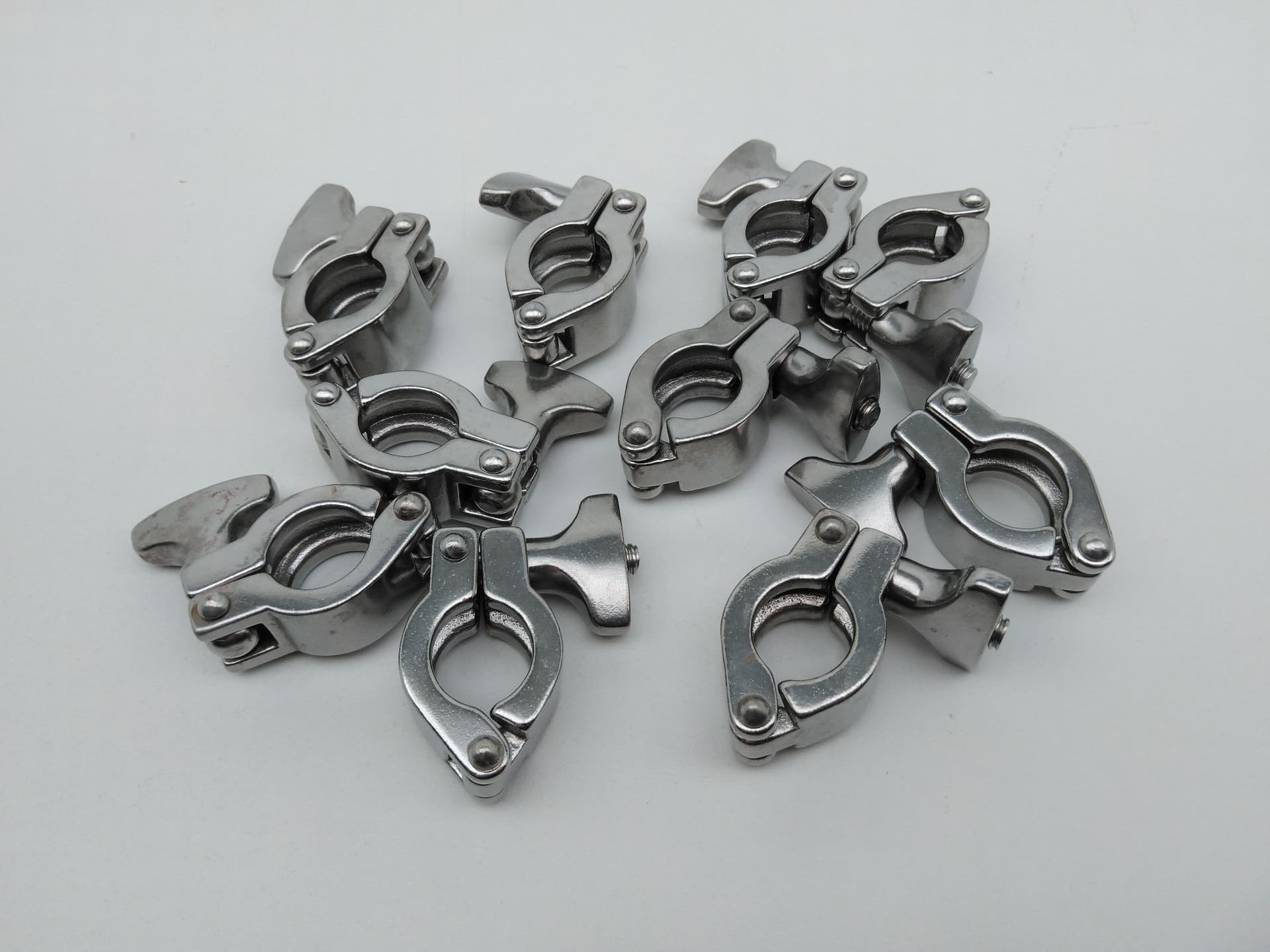 1" Sanitary Stainless Steel Clamp w/ Wing Nut - Lot of 10