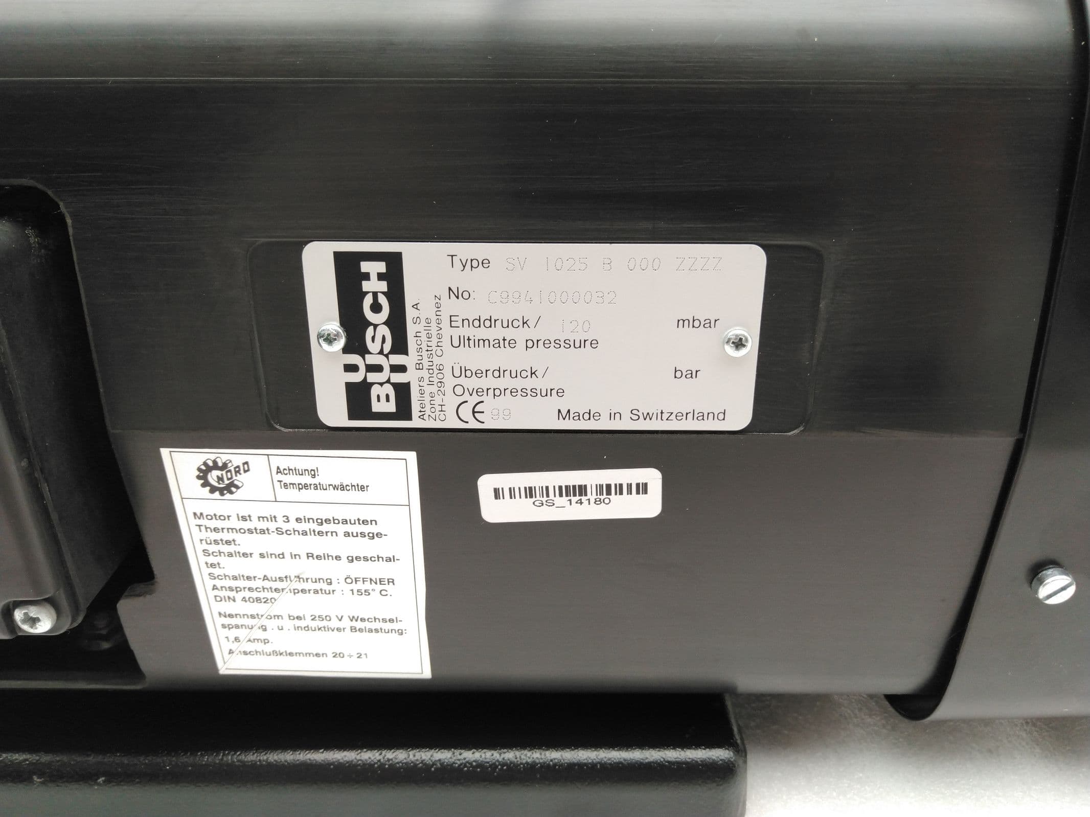 Busch SV 1025B 000 ZZZZ Dry Rotary Vane Vacuum Pump 17.7 CFM (air)