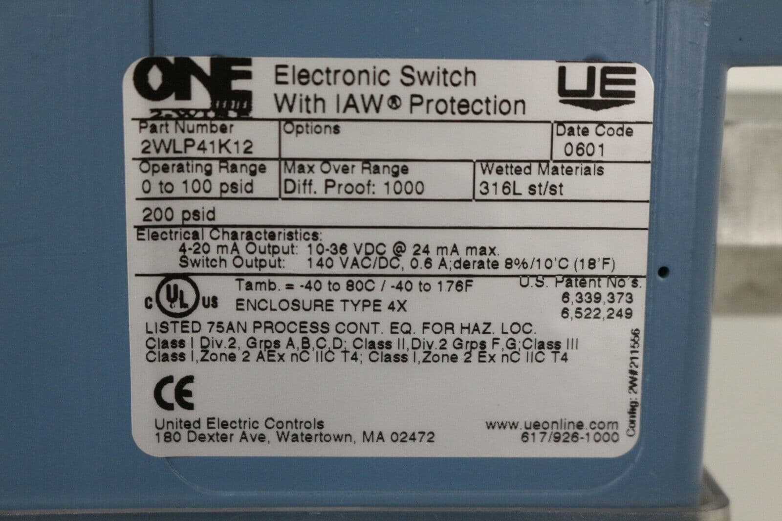 United Electric Controls 2WLP41K12 Electronic Switch