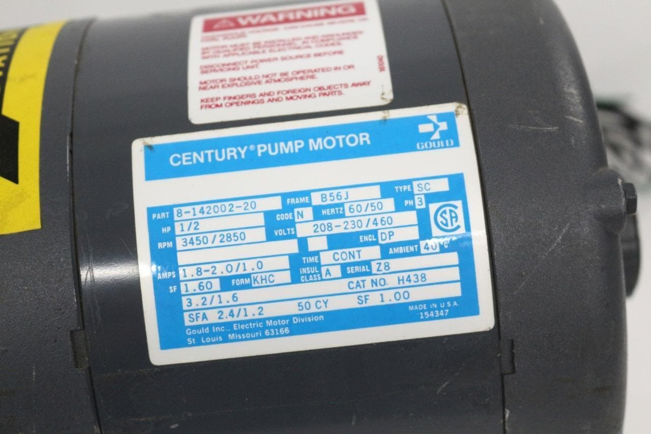 Gould, Tonkaflo Pump Division 8-142002-20, SS505X-450-TFE Pump Motor, Pump