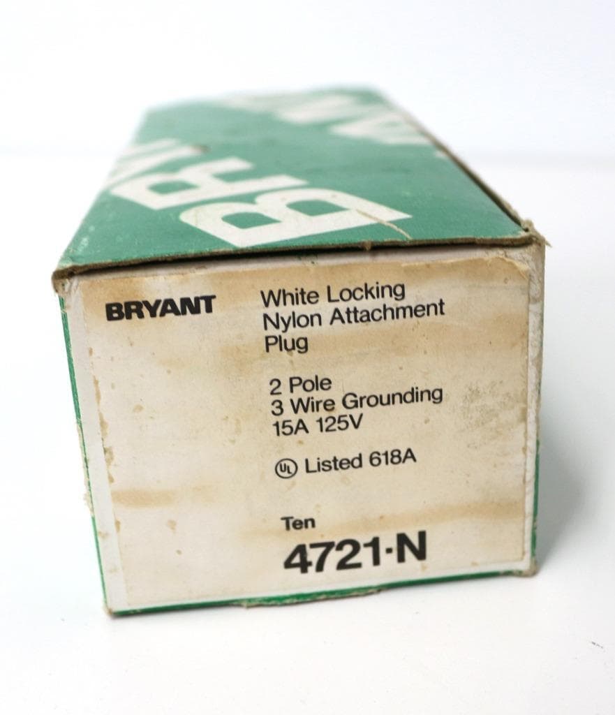 Bryant 4721-N 10 Pack - White Locking Nylon Attachment Plug 2 Pole, 15A, 125V
