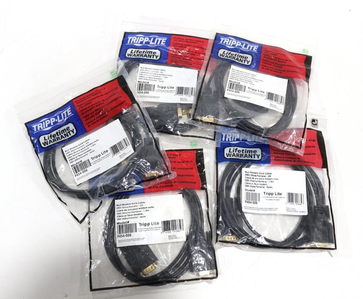 Tripp Lite P454-006 Lot of 5 - New Null Modem Gold Cable DB9 (Male/Female), 6 ft