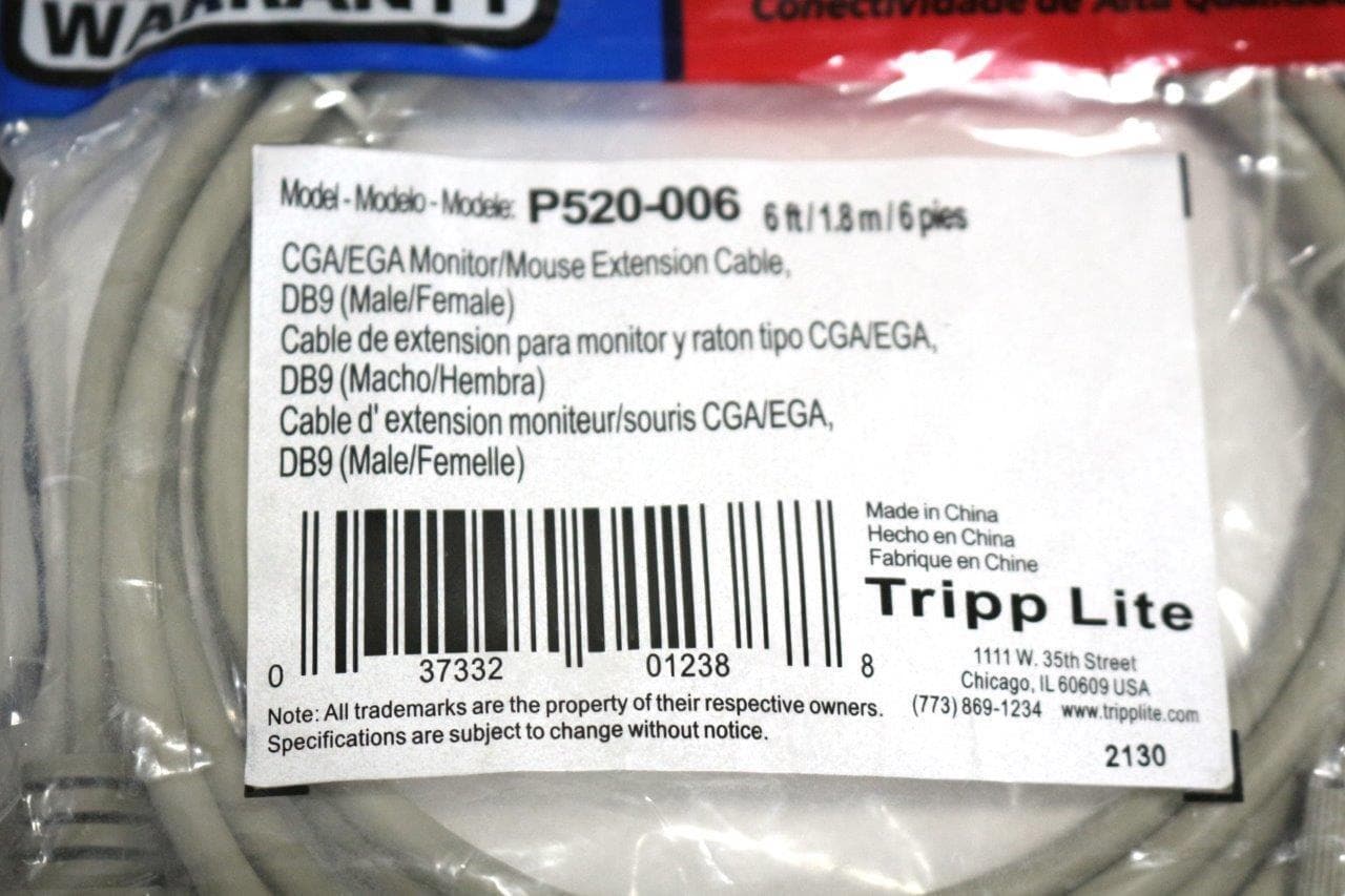 Tripp Lite P520-006 CGA/EGA Monitor/Mouse Ext. Cable, DB9 - 6 Ft.