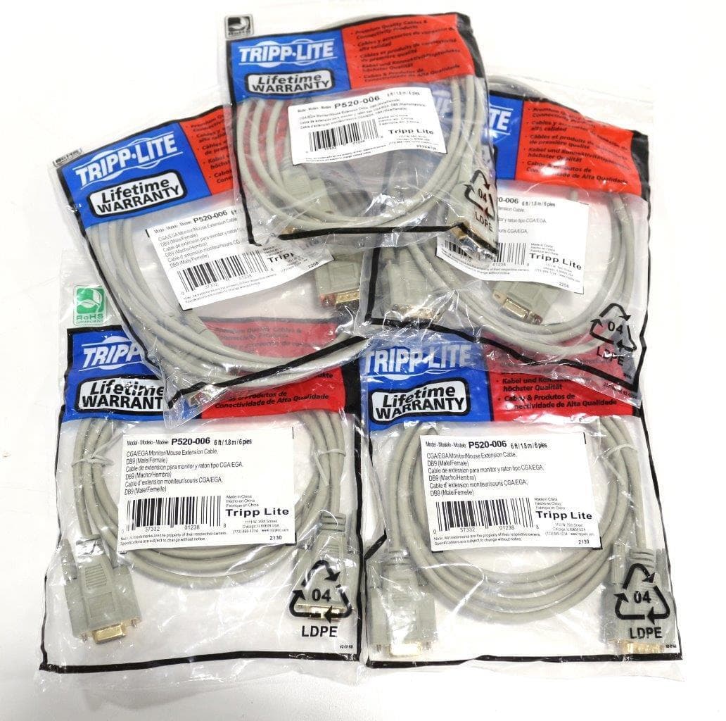 Tripp Lite P520-006 CGA/EGA Monitor/Mouse Ext. Cable, DB9 - 6 Ft. - Lot of 5