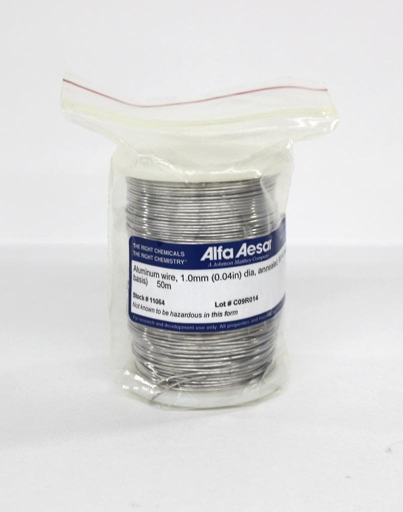 Alfa Aesar 11064 Aluminum Wire, 1.0mm (0.04in) Dia, annealed, 50m, 99+% Purity