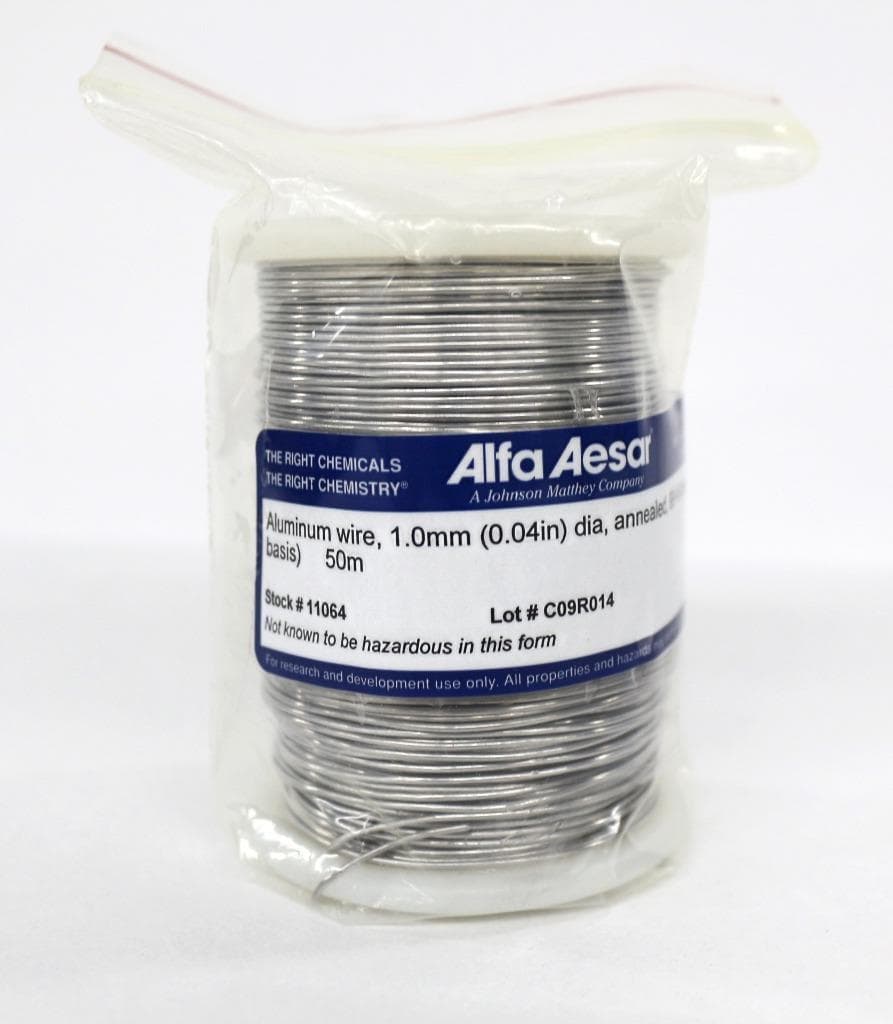 Alfa Aesar 11064 Aluminum Wire, 1.0mm (0.04in) Dia, annealed, 50m, 99+% Purity