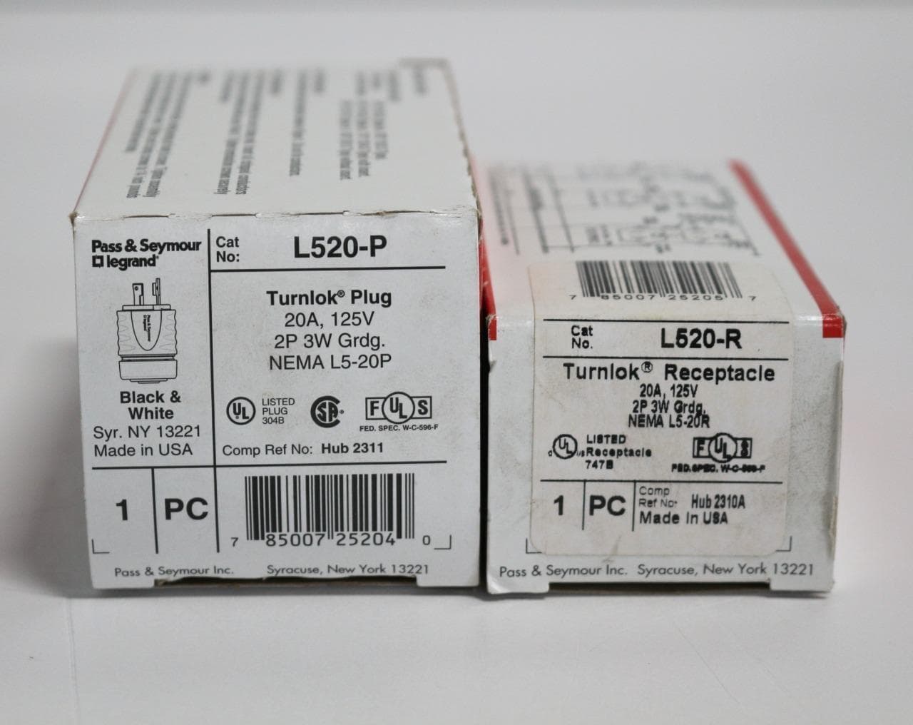 Legrand Pass & Seymour L520-P, L520-R Turnlok Plug and Turnlok Receptacle - New