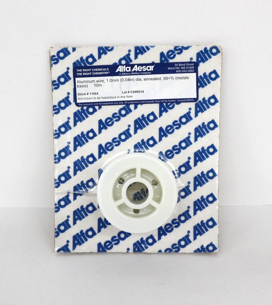Alfa Aesar 11064 Aluminum Wire, 1.0mm (0.04in) Dia, annealed, 10m, 99+% Purity